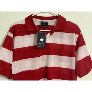 NWT Pacific Polo Club Mens L Red White Striped Short Sleeve Polo Shirt